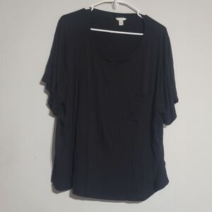 Cato Womens Black 18 20 1X 2X‎ Top Blouse Shirt Pocket Tee Soft Stretchy